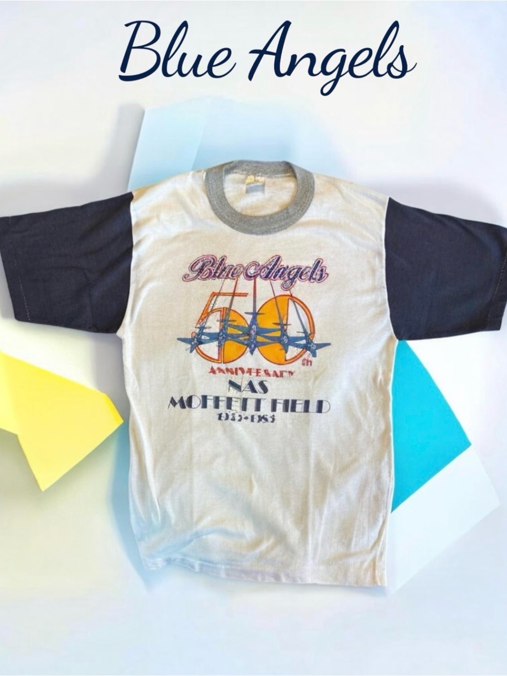 Vintage 1983 Blue Angels NAS Moffett Field 50th Anniv Shirt Single Stitch L